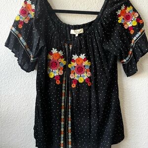 Entro Black Floral Embroidered Blouse